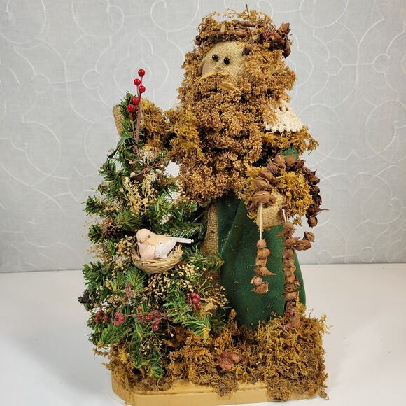 VINTAGE Folk Santa Claus 12" Green Holiday‎ Christmas Rustic Decoration Figure - Picture 1 of 14